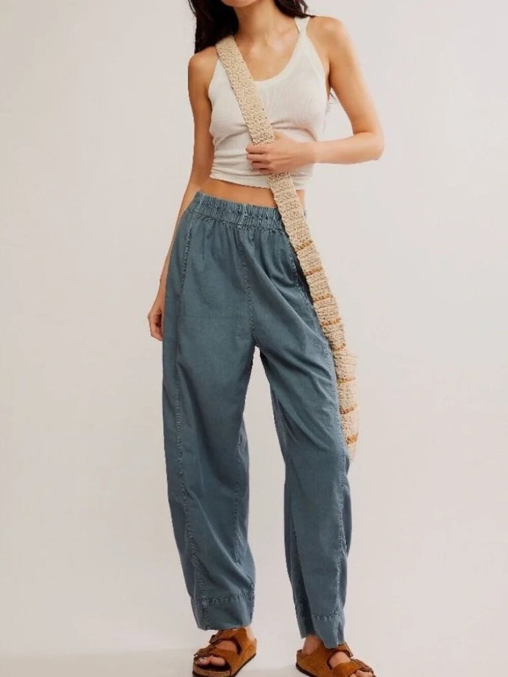 EUC Free People Preppy Poplin Pull On Pants Blue Oceanview size- LARGE